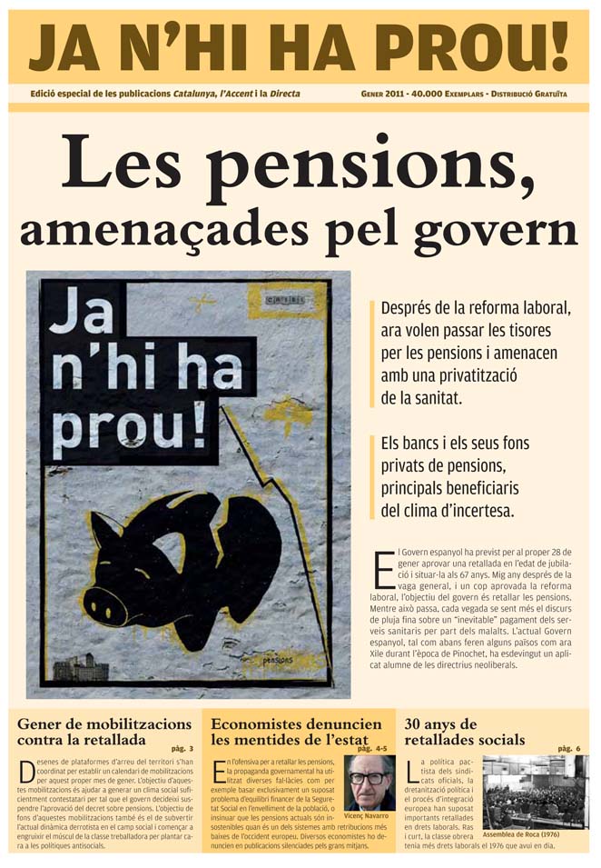 Surt al carrer la publicació “Ja n'hi ha prou: les pensions amenaçades pel govern.”