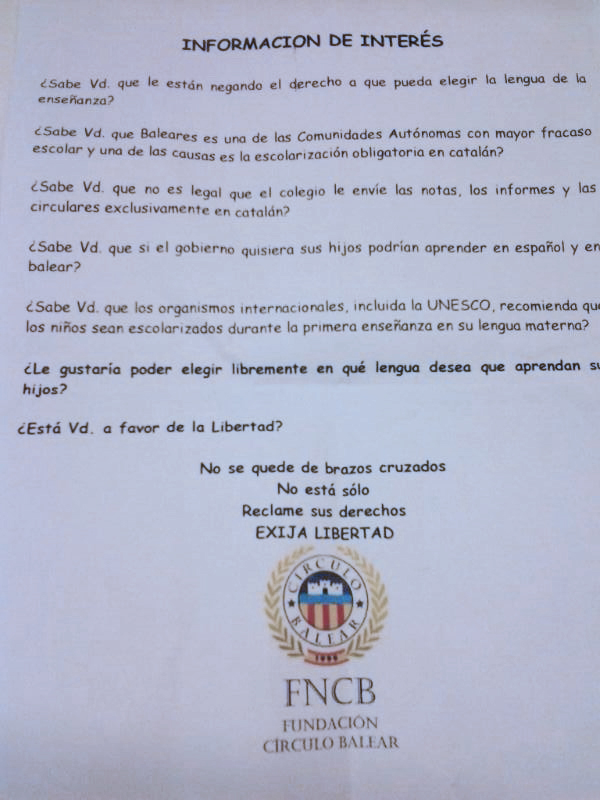 La demagògia del Círculo Balear  a les escoles d'Eivissa contra els docents en lluita i el català