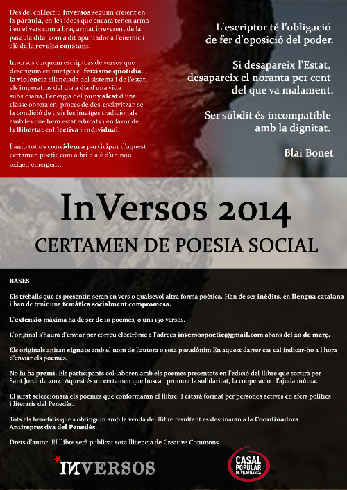 El col·lectiu Inversos organitza un certamen de poesia social a Vilafranca