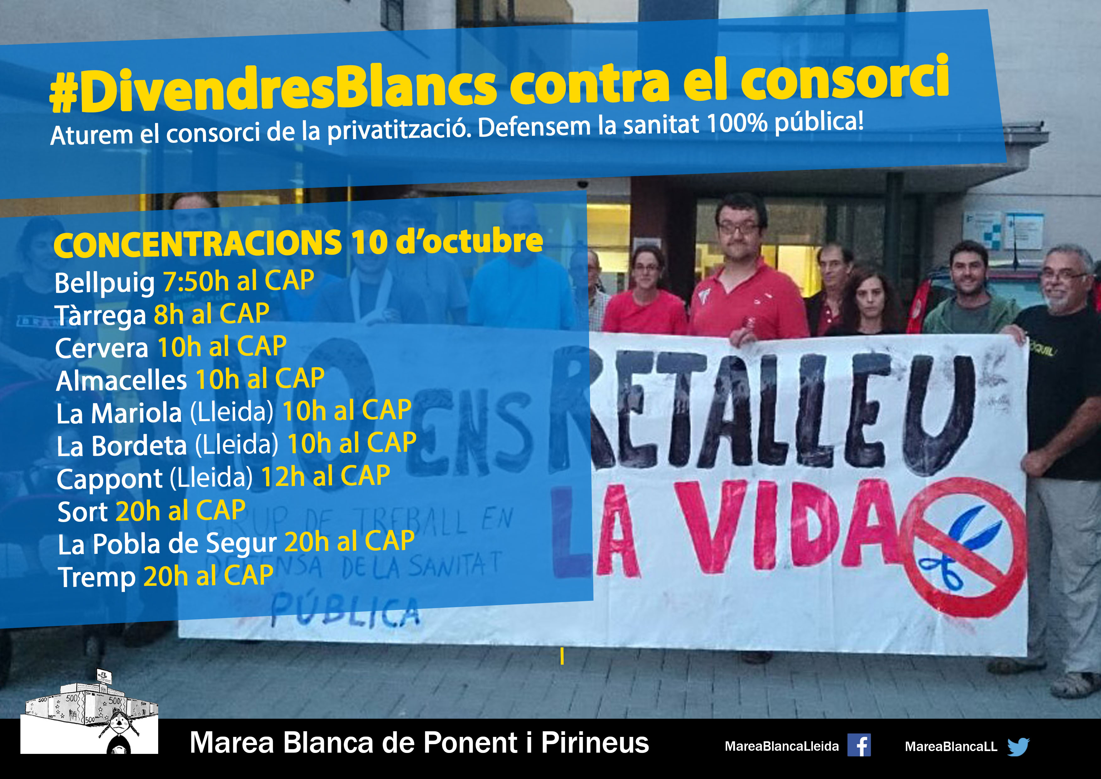 Aquest divendres, la Marea Blanca convoca concentracions als CAP de Ponent