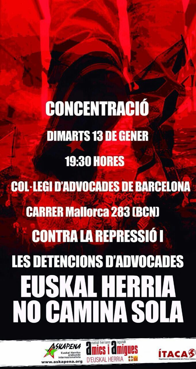 Concentració a Barcelona contra la repressió i les darreres detencions a Euskal Herria